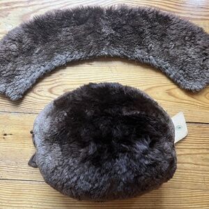 Vtg Brown Sheared Beaver Fur Hand Warmer Muff & Matching Sheared Beaver Collar